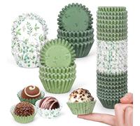 Whaline 600 Pieces Green Mini Cupcake Cases Eucalyptus Olive Leaf Cupcake Cases Sage Green Wedding Baking Cups for Baby Shower Bridal Shower Wedding Birthday Party Supplies