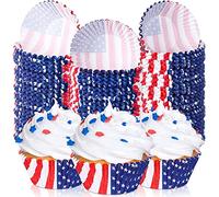 Whaline 600 Pieces Patriotic Baking Cups July 4th Stars Stripes Cupcake Liners Red Blue White USA Flag Cupcake Wrappers for Flag Day Memorial Day Independence Day Party Decor