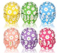 Whaline 600Pcs Colorful Daisy Flower Cupcake Liners Christmas Rainbow Color Cupcake Wrappers Baking Cup Boho Groovy Hippie Party Muffin Liners for Spring Summer Baby Shower Wedding Birthday Party