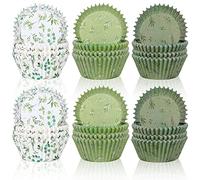 Whaline 600Pcs Greenery Cupcake Liners Eucalyptus Olive Leaf Baking Cups Sage Green Wedding Cupcake Wrappers for Baby Shower Wedding Bridal Showers Birthday Party Decorations