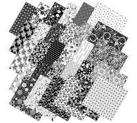 Whaline 60Pcs Flower Cotton Fabric Bundles Black White Floral Fabric Squares Flower Leaves Sewing Fabrics for DIY Handmade Crafting, 10 x 10 Inch