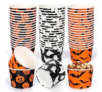 Whaline 60Pcs Halloween Treat Snack Cups Grimace Pumpkin Ghost Bat Pattern Disposable Paper Bowls 9oz Orange Black Paper Cups Dessert Ice Cream Bowls for Halloween Movie Party Favor Supplies, 3 Style