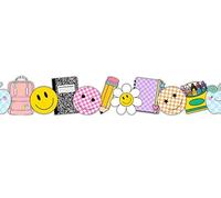 Whaline 65.6 Ft Back to School Bulletin Board Borders Pencil Crayon Schoolbag Smile Face Composition Notebook Die Cut Trim Border Roll for Office Classroom School Chalkboard Decor