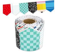 Whaline 65.6ft Back to School Bulletin Board Border Pencil Notebook Composition Checkered Die-Cut Border Trim for First Day of School Classroom Chalkboard Wall Decoration