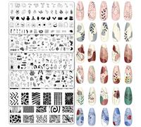 Whaline 6Pcs Abstract Lady Face Nail Plates Stamping Set Boho Plant Stamp Templates Nail Art Plates for DIY Print Manicure Salon Design Gift Supplies
