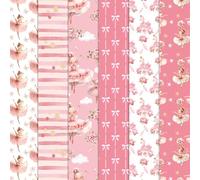 Whaline 6Pcs Ballerina Cotton Fabric Bundles Pink Dancing Girl Fat Quarters Ballet Dance Quilting Patchwork for DIY Sewing Craft Decor, 18 x 22 Inch