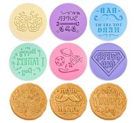Whaline 6Pcs Father’s Day Fondant Embosser Cookie Stamps Dad Theme Assorted Cookie Cutters Mixed Colorful Fondant Stamps for Baking Icing Cupcake Cake Kitchen Party Decor Supplies