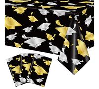 Whaline 6Pcs Graduation Tablecloth Gold Silver Graduation Cap Disposable Table Cloth Waterproof Congrats Grad Table Cover for Grad Season School Decoration Party Supplies