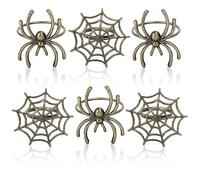 Whaline 6Pcs Halloween Napkin Ring Holders Halloween Spider Napkin Rings Metal Spider Web Napkin Buckle Dinner Table Rings for Halloween Party Themed Gatherings Dinners Decor