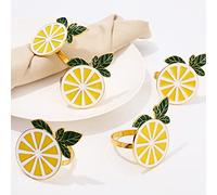 Whaline 6Pcs Lemon Napkin Rings Metal Lemon Napkin Holder Farmhouse Gold Fruit Napkin Buckle for Summer Wedding Dinner Party Birthday Banquet Family Gathering Holiday Table Top Decoration
