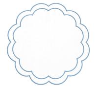 Whaline 6Pcs Linen Placemats, Embroidered Round Scalloped, White, 15 in