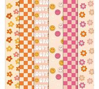 Whaline 6Pcs Retro Groovy Cotton Fabric Bundles 18 x 22 Inch Pink Orange Checkered Flower Fat Quarters Groovy Hippie Quilting Patchwork Squares Sewing Fabrics for DIY Crafting Home Party Decor