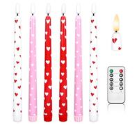 Whaline 6Pcs Valentine's Day LED Flameless Candles Pink Red White Heart Battery Operated Taper Candles with Remote for Wedding Anniversary Party Home Table Decor