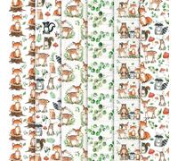 Whaline 6Pcs Woodland Cotton Fabric Bundles Woodland Animal Eucalyptus Printed Fat Quarters Sewing Fabrics for DIY Handmade Crafting, 18 x 22 Inch