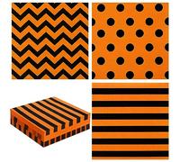 Whaline?75Pcs?Halloween?Paper?Napkin?6.5?Inch?Orange Black Stripe?Wave?Polka?Dot?Luncheon?Napkins?Geometric Disposable?Dinner?Napkins?for?Halloween?Party?Supplies?Tabletop?Kitchen?Decor