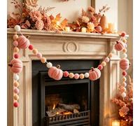 Whaline 8.2Ft Fall Felt Ball Garland Pink Pumpkin Pom Pom Hanging Banner Harvest Pumpkin Felt Ball Garland Cute Autumn Decor for Fall Thanksgiving Festive Party Home Mantel Wall Window