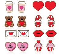 Whaline 8 Pairs Valentine's Day Wooden Earring Studs Cute Conversation Heart Gnome Bear Wood Earrings for Women Wedding Anniversary Party Jewelry Accessories