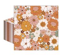 Whaline 80 Pack Boho Floral Paper Napkin 6.5 x 6.5 Inch Spring Retro Flower Disposable Luncheon Napkins Vintage Peony Daisy Flower Dinner Napkin for Spring Summer Birthday Wedding Bridal Shower