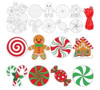 Whaline 80Pcs Color Your Own Christmas Card Paper Craft for Kids DIY Coloring Gingerbread Man Candy Blank Hanging Tag with Ribbon for Art Crafts Holiday School Xmas Party Decor