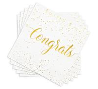 Whaline 80Pcs Congratulation Paper Napkin Gold Foil Congrats Dinner Napkin White Graduation Party Disposable Lunch Napkins for Engagement Baby Shower Celebration Party