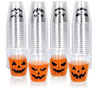 Whaline 80Pcs Halloween Plastic Shot Glass Bulk 2Oz Funny Pumpkin Face Mini Shot Cups Disposable Clear Drinking Tasting Sample Cup for Trick or Treat Party Supplies