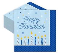 Whaline 80Pcs Hanukkah Paper Napkins 6.5 x 6.5 In Blue White Disposable Napkins Chanukah Candle Dinner Napkins for Winter Holiday Party Supplies Table Decor