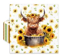 Whaline 80Pcs Highland Cow Napkins Sunflower Cute Highland Cattle Napkins Farmhouse Watercolor Floral Disposable Dinner Hand Napkins for Spring Summer Home Kitchen Party Supplies