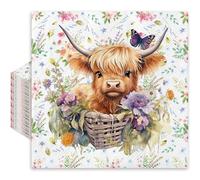 Whaline 80Pcs Highland Cow Paper Napkin Watercolor Cute Cow Flower Disposable Napkins Farmhouse Luncheon Dinner Napkin for Spring Summer Party Supplies, W12485