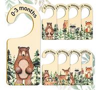 Whaline 8Pcs Woodland Design Hanging Wooden Baby Closet Size Dividers and Organizer - Newborn to 24 Months - Thicken Wardrobe Organizer for Home Nursery Clothes Decor