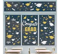 Whaline 9 Sheet 236Pcs Graduation Window Clings White Gold Cap Diploma Window Decals Double-Sided Congrats Grad Window Decor for College Senior Year School Home Office Supplies