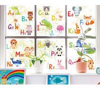 Whaline 9 Sheet Animals Alphabet Window Clings Colorful Letter ABC Window Decal Double-Sided Reusable Cartoon Glass Stickers for Kids Toddlers Home Preschool Classroom Playroom Nursery Decorations
