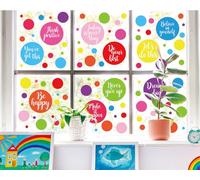 Whaline 9 Sheet Back to School Window Clings Inspirational Quotes Window Decals Double-Sided Colorful Polka Dots Glass Decor for Students Bedroom Classroom Playroom
