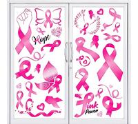 Whaline 9 Sheet Breast Cancer Awareness Window Clings Breast Cancer Decal Stickers Pink Ribbon Decorative Window PVC Stickers for Women Glass Window Party Home Decor Supplies