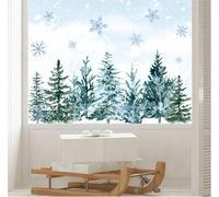 Whaline 9 Sheet Christmas Window Clings Window Decal Watercolor Snowy Pine Trees Snowflake Reusable Anti-Collision Windows Decor for Xmas Winter Home Party Supplies
