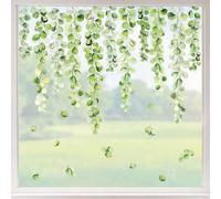Whaline 9 Sheets Hanging Greenery Vine Window Cling Stickers Green Eucalyptus Leaves Window Decals Watercolor Reusable Windows Decoration for Spring Summer Party Home Classroom