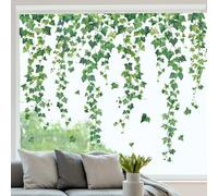 Whaline 9 Sheets Hanging Greenery Vine Window Cling Stickers Summer Evergreen Ivy Leaves Windows Decals Watercolor Plant Reusable Window Decoration for Party Home Office Classroom