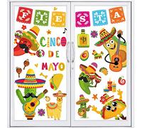 Whaline 9 Sheets Mexican Fiesta Window Clings Cinco De Mayo Double-Sided Window Decals Colorful Cartoon Tacos Window PVC Stickers Anti-Collision for Mexican Carnival Home Room Decor Party Supplies