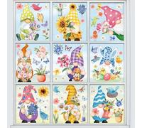 Whaline 9 Sheets Spring Gnome Flower Window Clings Watercolor Floral Butterfly Birds Window Stickers Easter Colorful Reusable Static Window Decals for Home School Party Decor Supplies