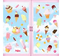 Whaline 9 Sheets Summer Window Clings Colorful Ice Cream Dessert Window Decals Double-Sided Glass Sticker for Home Room Classroom Shop Display Decors