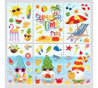 Whaline 9 Sheets Summer Window Clings Pool Beach Window Stickers Summer Time Sun Gnome Drinks Ice Cream Ball Double-Sided Window Decals for Summer Pool Party Home Classroom Accessory Supplies