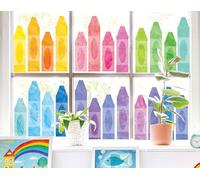 Whaline 9 Sheets Watercolor Crayon Window Clings Back to School Pastel Color Crayon Reusable Window Decals for First Day of School Home Nursery Classroom Decor