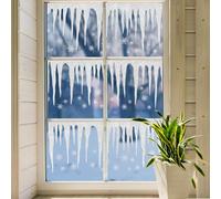 Whaline 9 Sheets Winter Icicles Window Cling Stickers Glitter Silver Icicles Snowflake Window Decals Christmas Reusable Decoration for Xmas Holiday Party Home Classroom