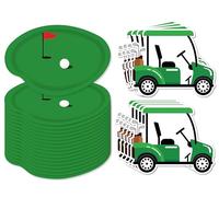 Whaline 90Pcs Golf Party Plates Napkin Set Green Sport Ball Paper Plates Golf Cart Disposable Napkins for Hole in One Birthday Tableware Supplies, Serves 40