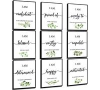 Whaline 9Pcs Inspirational Wall Art Greenery Affirmations Paper Wall Arts Motivational Classroom Posters for School Office Home Dormitory Living Room Decor, 8 x 10 Inch, Unframed