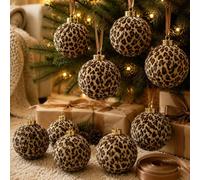 Whaline 9Pcs Leopard Print Christmas Ball Ornaments 3.1 Inch Cheetah Print Hanging Shatterproof Plastic Balls for Xmas Animal Birthday Party Tree Decoration