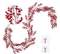Whaline Artificial Red Berry Garland 5.9Ft Pip Berry Vine Christmas Realistic Burgundy Red Berry Hanging Garland for Xmas Winter New Year Fireplace Door Frame Holiday Craft Decoration
