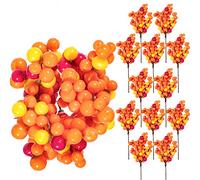 Whaline Autumn Orange Berry Twig Stem, 12 Pack Artificial Orange Berry Picks for Fall Decor, Christmas Tree Decorations, Crafts, Wedding, Holiday Home Decoration