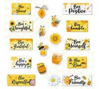 Whaline Bee Motivational Bulletin Board Classroom Decorations Cute Honeybee Honeycomb Hive Cutouts Inspirational Bee Sign Positive Rule Poster for Summer School Chalkboard Wall Decor, 26Pcs