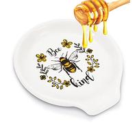 Whaline Bee Spoon Rest Kitchen Decoration Queen Bee Ceramic Coffee Spoon Holder Bee Kind Sauce Dishes Farmhouse Ring Dish for Kitchen Office Summer Bee Day Party Decor