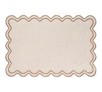 Whaline Beige Linen Placemats Embroidered Scalloped Kitchen Place Mats for Birthday Baby Shower Party Home Dining Table Decor, Set of 6, 13 x 19 in